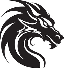 Fiery Dragon Ink Cartoon Head Tattoo Vector Logo Icon Majestic Dragon Portrait Cartoon Tattoo Vector Logo Design