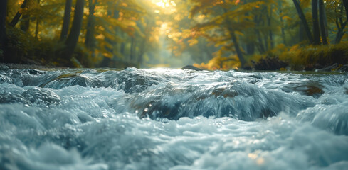 A river with flowing white water. Generative AI.
