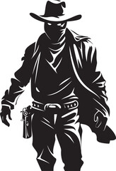 Wild West Intrigue Cartoon Masked Cowboy Robber Logo Wanted Cartoon Cowboy Robber Vector Icon