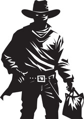 Rustlers Retreat Cartoon Masked Cowboy Robber Vector Logo Wanted Cartoon Cowboy Robber Vector Logo Design