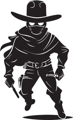 Frontier Felon Cartoon Cowboy Robber Emblem Outlaw Odyssey Cartoon Masked Cowboy Robber Vector Logo