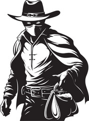 Wanted Cartoon Masked Cowboy Robber Icon Design Frontier Felon Cartoon Cowboy Robber Emblem