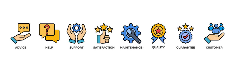 After-sales service banner web icon illustration concept with icon of advice, help, support, satisfaction, maintenance, quality, guarantee, customer