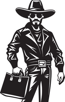Renegade Raider Cartoon Masked Cowboy Robber Logo Icon Frontier Fury Cartoon Cowboy Robber Vector Logo