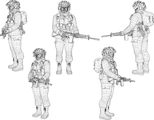 illustration sketch design vector image of army soldier with rifle weapon