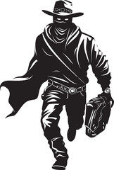 Outlaw Odyssey Cartoon Masked Cowboy Robber Icon Design Frontier Felon Cartoon Cowboy Robber Emblem