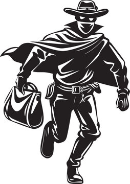 Bandits Badge Cartoon Masked Cowboy Robber Logo Icon Wanted Dead or Alive Cartoon Cowboy Robber Vector Logo