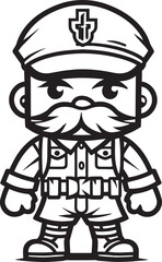 Courageous Caricature Doodle Soldier Logo Design Artistic Avenger Cartoon Doodle Soldier Vector Icon