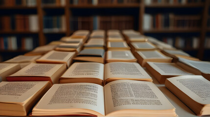 Obraz premium Book page is opened in the library . Book is the store house of knowledge.World book day concept.Back to school concept.