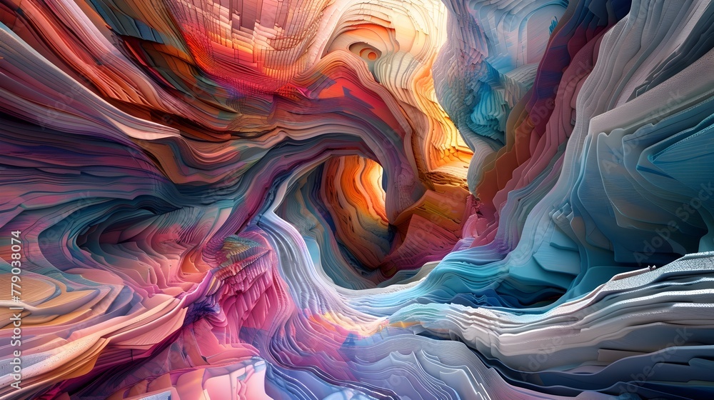 Poster Mesmerizing Multicolor Swirls Create a Dreamlike Dimensional Landscape of Intricate Geometric Patterns and Fluid Textures