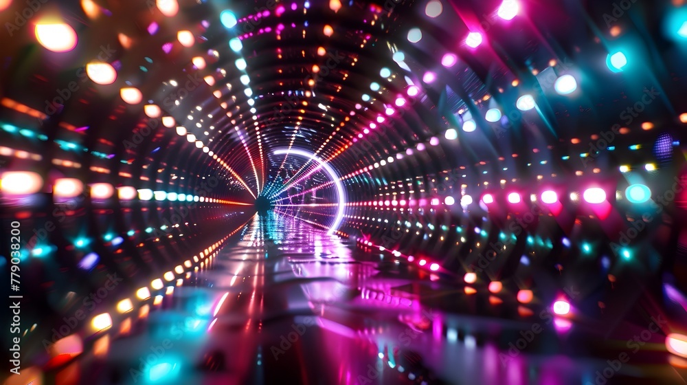 Poster dazzling 3d tunnel of multicolor lights creating infinite depth and mesmerizing movement
