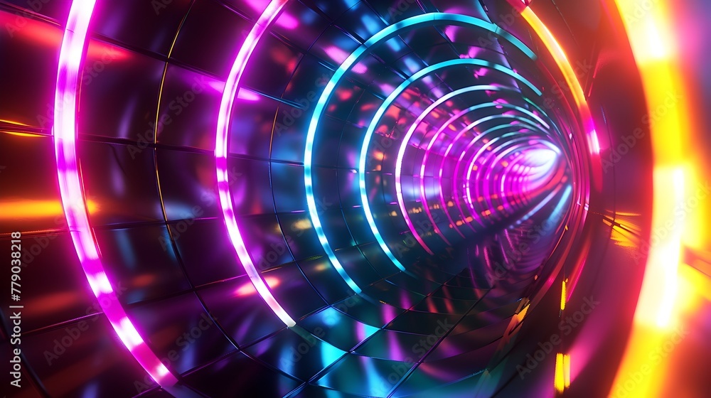 Poster boundless multicolored 3d tunnel of perpetual motion and infinite depth