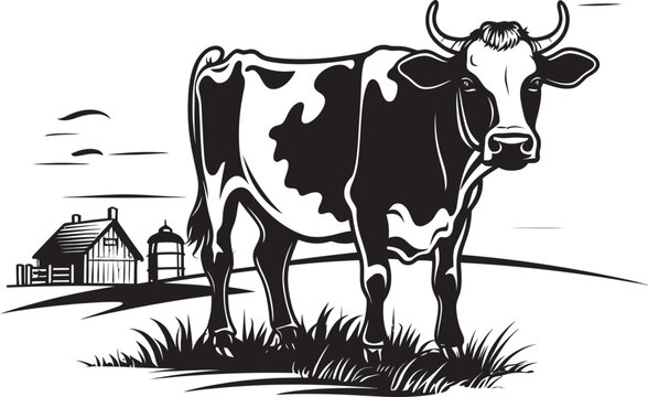 Pastoral Perfection Grass Farm Vector Logo with Cow Moo Magic Cow with Milk Can Emblem