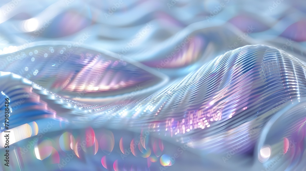 Poster glowing holographic glass emitter crafting mesmerizing fluid waves of iridescent light and gradient 