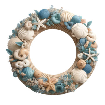 3D render A wreath made of shells and starfish, 3D render, isolated on a transparent background