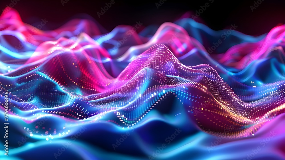 Poster Captivating Holographic Wave of Iridescent Neon Energy in Fluid Motion,Creating a Mesmerizing Abstract Digital Backdrop