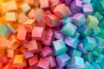 Vibrant abstract cubic background, rainbow colors, chaotic arrangement - obrazy, fototapety, plakaty