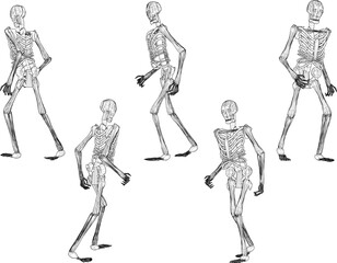 vector design sketch illustration of a human skull skeleton running