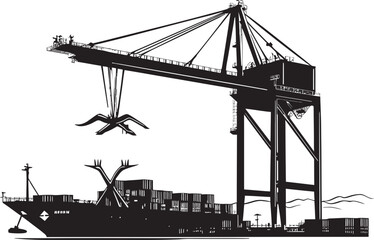 Dockside Dynamos Crane Loading Cargo Ship Vector Emblem Cargo Conquerors Industrial Ship Loading Logo Icon