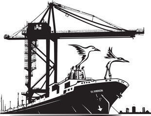 Vessel Visionaries Crane Loading Cargo Ship Vector Emblem Harbor Heroes Industrial Ship Loading Logo Icon
