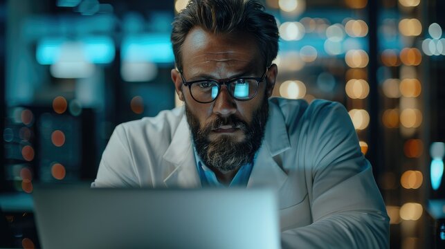 Data analyst securely working on a laptop in an office setting, emphasizing secure data practices with visual cues like encrypted data transmission symbols. Generative AI.