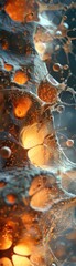 Detailed, atmospheric illustration of microscopic view of osteoporotic bone being infiltrated by healing nanites, glowing softly, 3D illustration