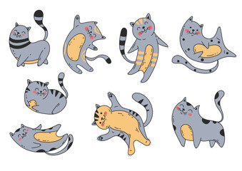 Doodle sketch line art animal cats characters hand drawn isolated set. Modern simple line outline style. Vector cartoon graphic design element illustration