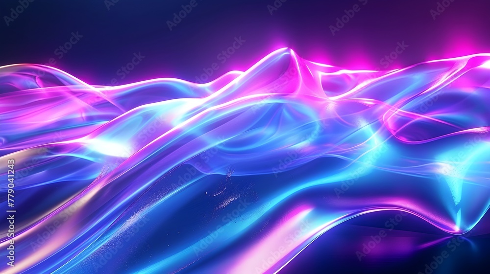 Poster iridescent neon wave flowing in seamless 3d rendered loop with vibrant fluid dynamics