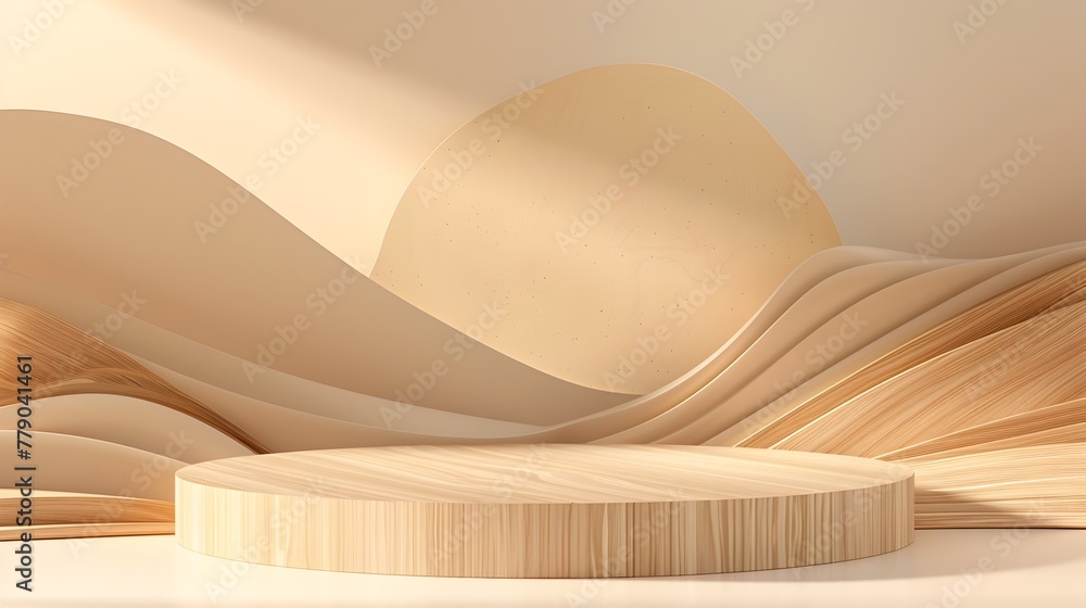 Aufkleber minimal abstract 3d wooden podium with subtle geometric forms and light gradients in a clean,modern 