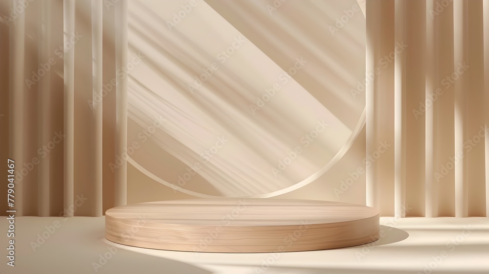 Aufkleber elegant 3d wooden podium set in minimalist abstract background with soft geometric shapes and gradie