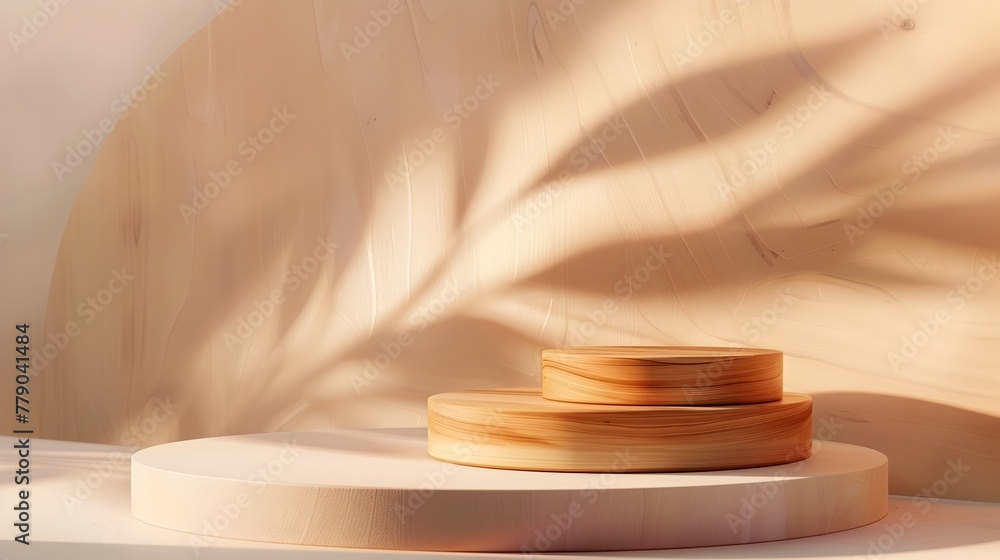 Poster sleek wooden podium in geometrically abstract 3d background for serene display