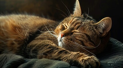 Whiskered thinker, a cats serene pose for calming home ambiance artwork - obrazy, fototapety, plakaty