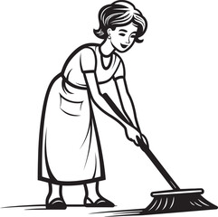 Maid Magic Female Floor Cleaner Vector Logo Design Sparkle Sorceress Woman Mopping Floor Vector Icon