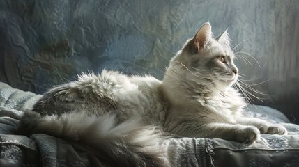 Whiskered thinker, a cats serene pose for calming home ambiance artwork - obrazy, fototapety, plakaty