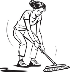 Polished Prodigy Woman Mopping Floor Vector Emblem Squeaky Serenade Female Janitor Vector Logo Icon