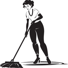 Gleam Guru Female Cleaning Vector Logo Icon Squeaky Serenade Woman Mopping Floor Vector Design