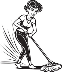 Gleam Goddess Woman Mopping on Floor Vector Icon Squeaky Serenade Female Cleaning Vector Logo Design