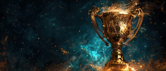 A trophy cup filled with light, illustrating the glow of achievement and the reward of diligence - obrazy, fototapety, plakaty