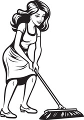 Sparkling Floors Female Cleaner Vector Logo Icon Maid Magic Woman Mopping Floor Vector Emblem