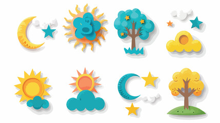 Vector set of icons. Paper cut design. Sun moon sta
