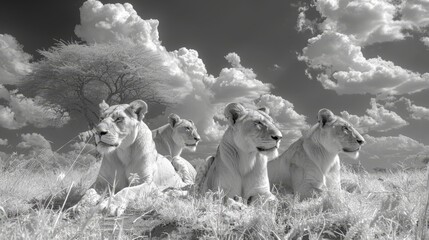 Infrared view  lions sunbathing showcasing body temperature variations and hidden patterns
