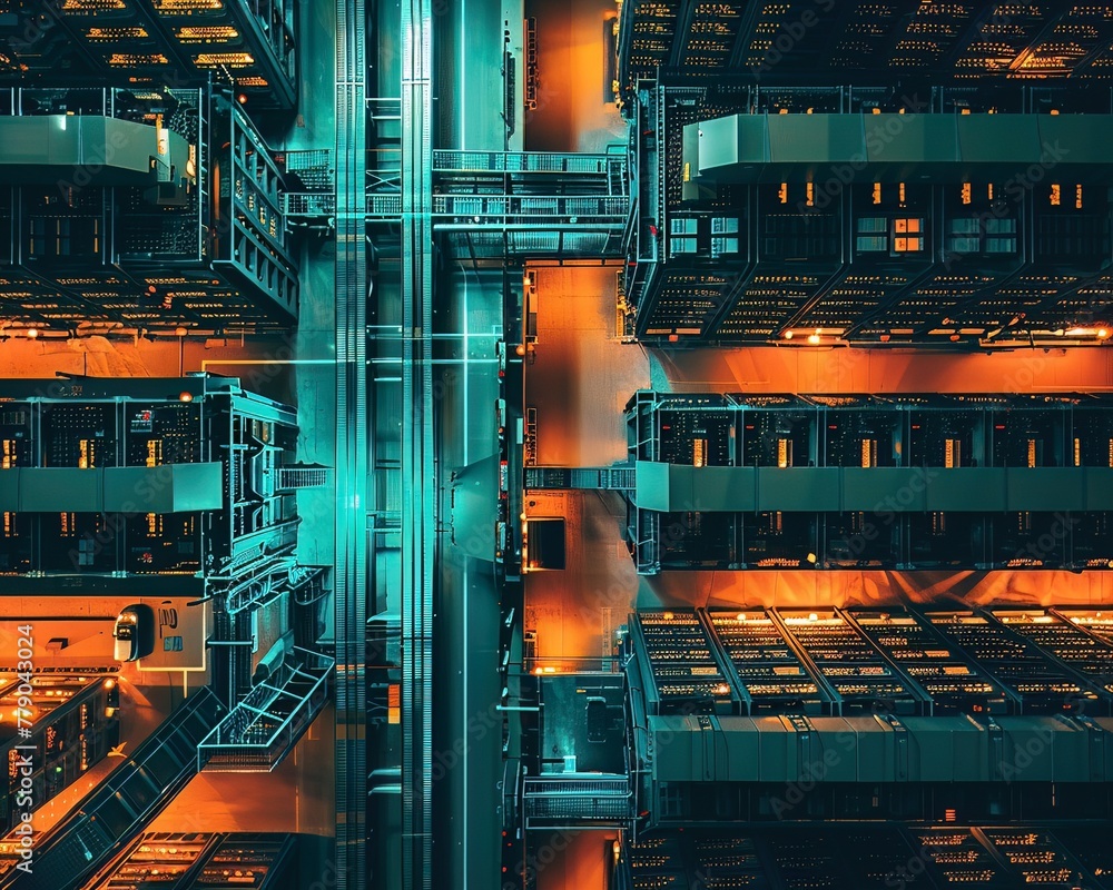 Aufkleber an aerial view of a data center, with rows of servers dedicated to cloud computing services