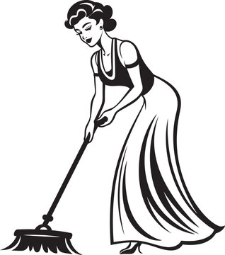 Floor Fairy Cleaning Lady Vector Logo Design Mop Master Woman Mopping on Floor Vector Icon