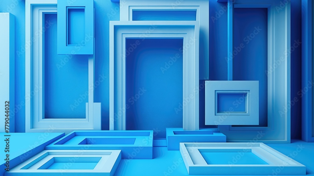 Aufkleber A 3d render of neatly organized several simple minimalistic frames on an isolated cobalt blue background. Generative AI.