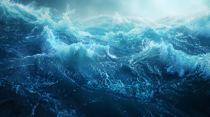 Vast body of water with crashing waves, electric blue sky - Powered by Adobe