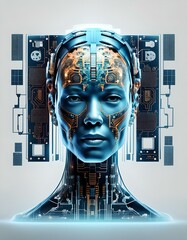 Female head with a circuit board. Generative AI