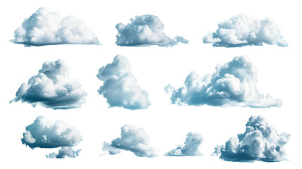 Collection of White Blue Cumulus Clouds - Isolated on White Transparent Background, PNG
 - obrazy, fototapety, plakaty