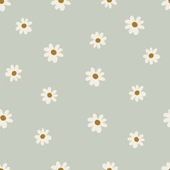 Simple Minimalist Chamomile Seamless Pattern. Daisy vintage Pattern on Pastel Background for Baby Clothing, Textile and Nursery decor.	