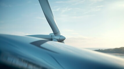 A photo of a close-up view of a wind turbine blade. - obrazy, fototapety, plakaty