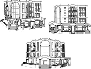 Vector sketch illustration of vintage old classic meeting hall building design